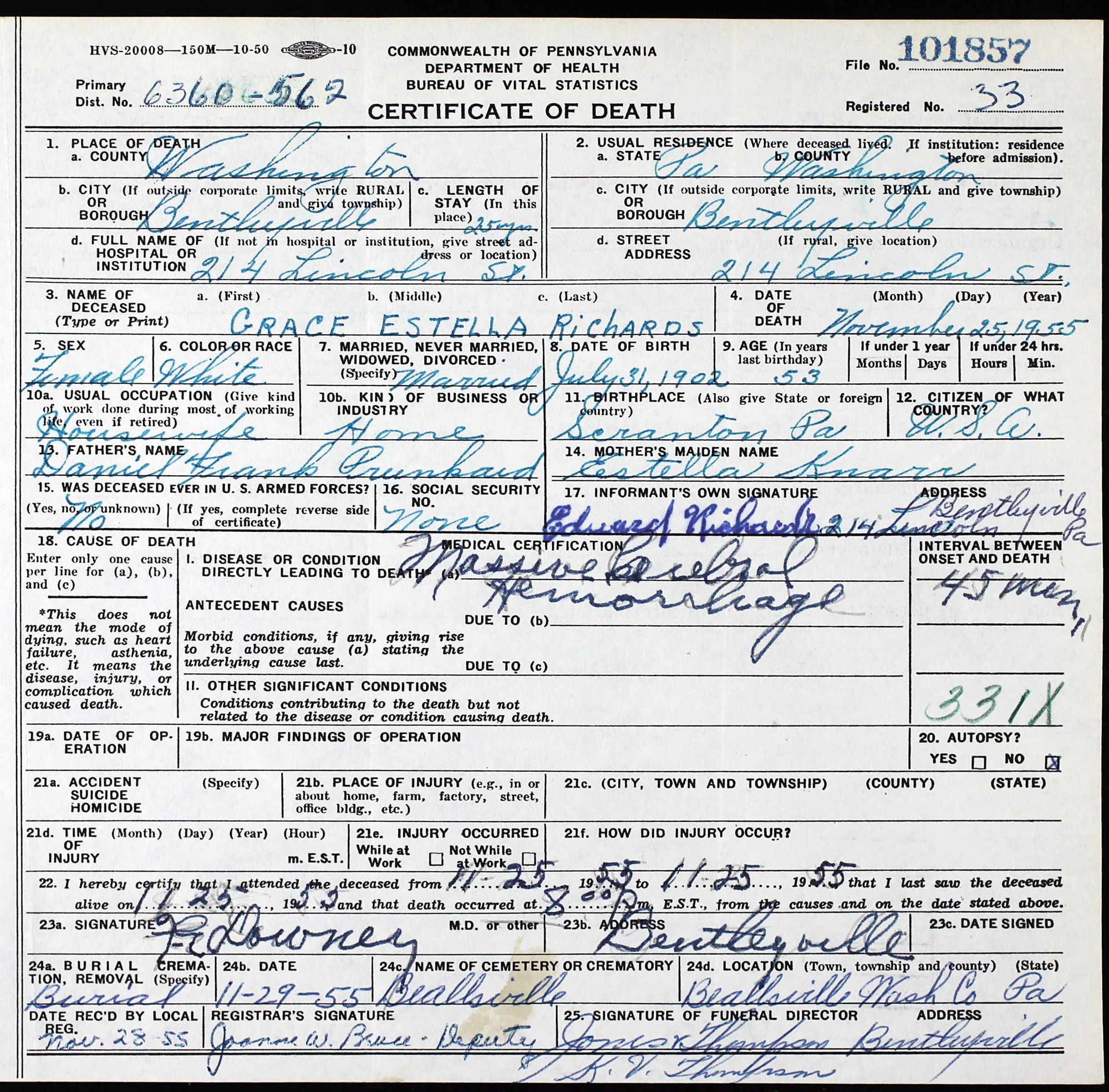 death certificate